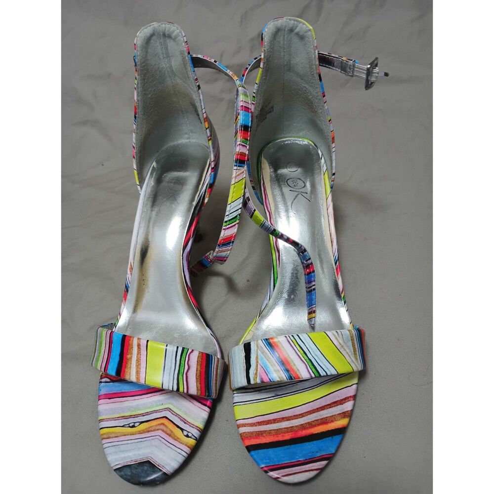it's OK Multi-Stripe Open Toe Ankle Strap Heels Women's 8M - Picture 2 of 7